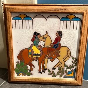 Ceramic Tile Indian Art Wooden Frame